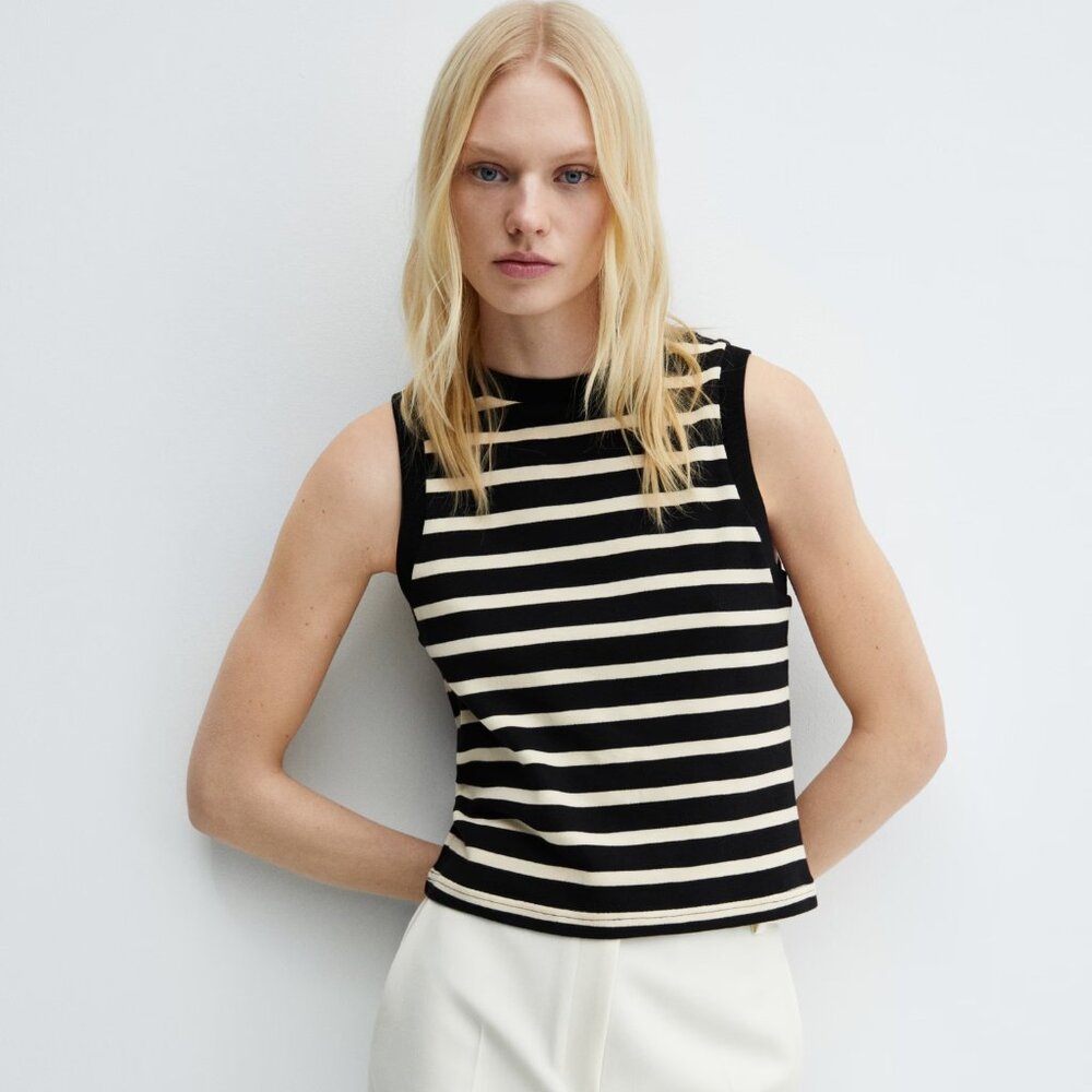 Mango Striped Cotton-blend Top M Black and Ivory